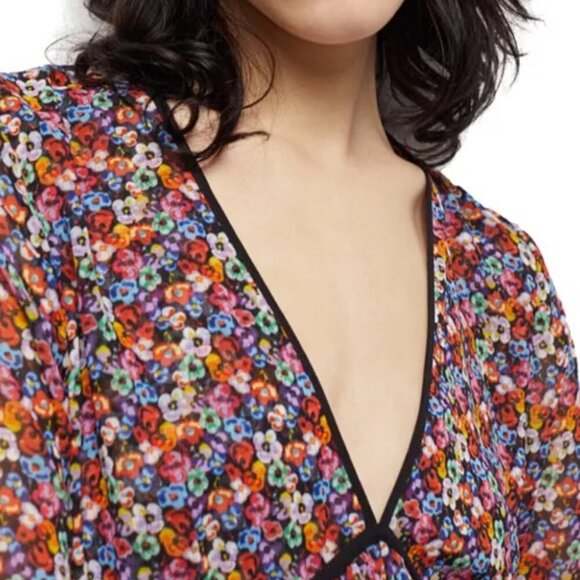 The Kooples Floral Tiered Ruffle Mini Dress US Size 6 Black Multicolor - Picture 4 of 10